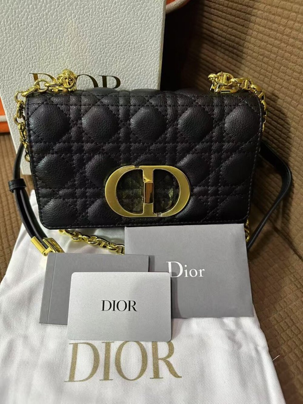 Dior Black Cannage Medium Chain Shoulder Bag
